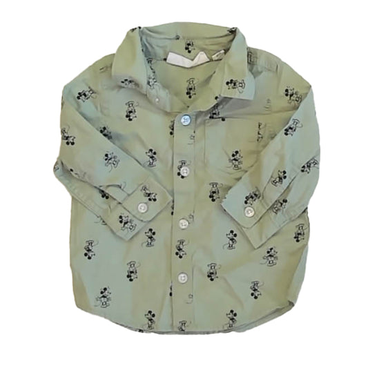 Gap Boys Green Mickey Button Down Long Sleeve Size: 6-12 Months Green Mickey