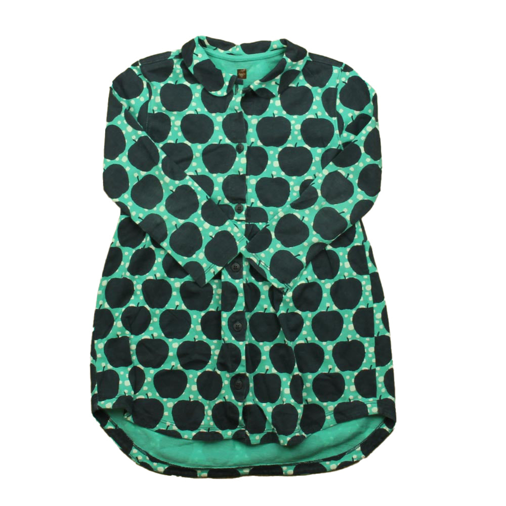 Tea Girls Green | Navy Apple Dress Size: 4T Green | Navy Apple