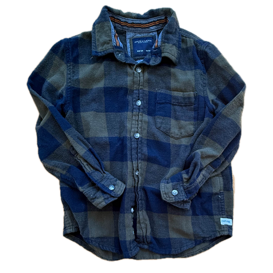 Denim & Flower Boys Green | Navy Check Button Down Long Sleeve Size: 5-6 Years Green | Navy Check