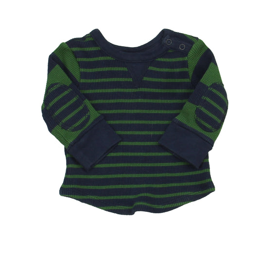 Hanna Andersson Boys Green | Navy Stripe Long Sleeve Shirt Size: 3-6 Months Green | Navy Stripe