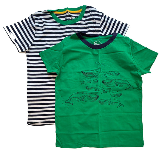Mightly Boys Green | Navy Stripe T-Shirt Size: 6-14 Years Green | Navy Stripe