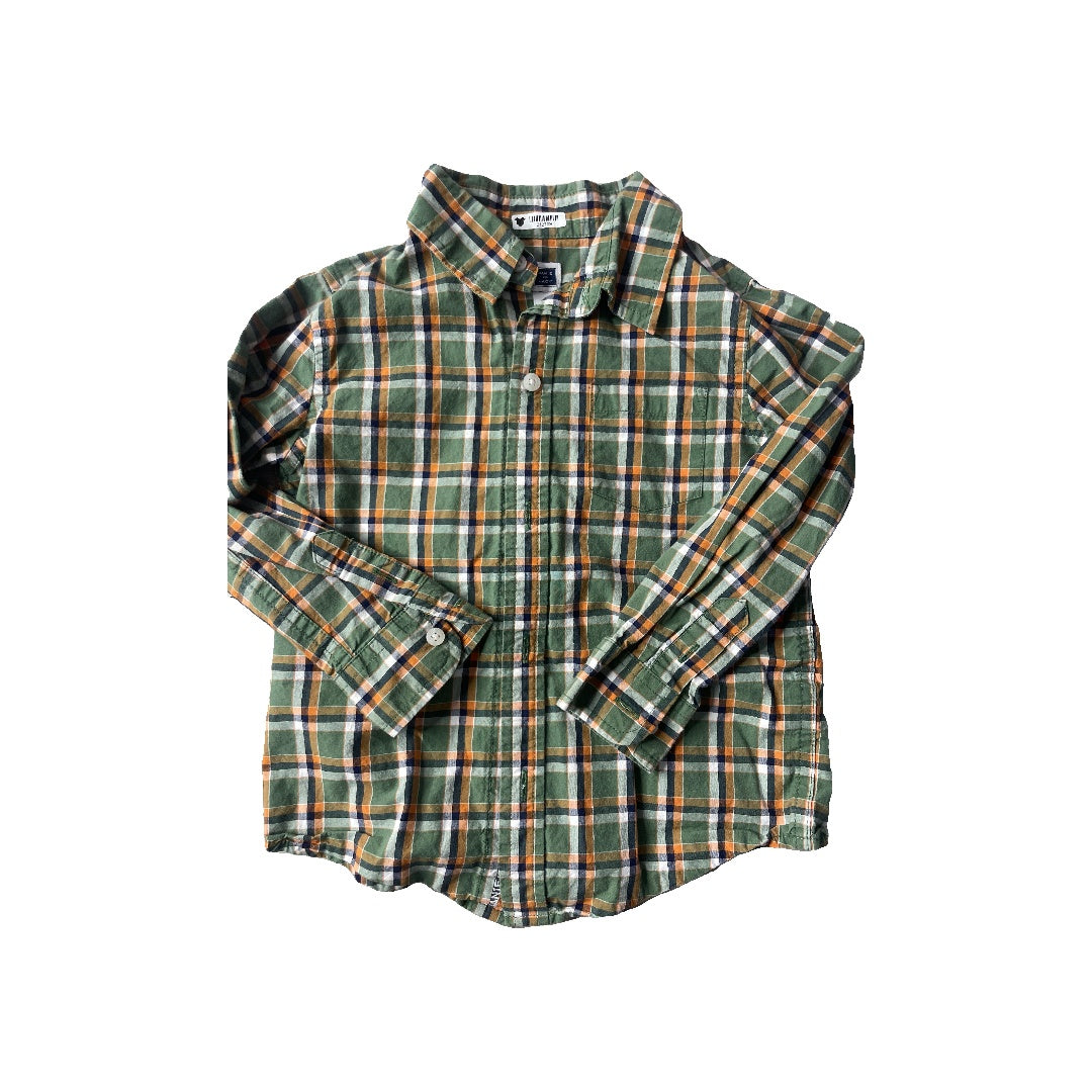 Janie and Jack Boys green | orange | Navy Blue | plaid Button Down Short Sleeve Size: 3T green | orange | Navy Blue | plaid