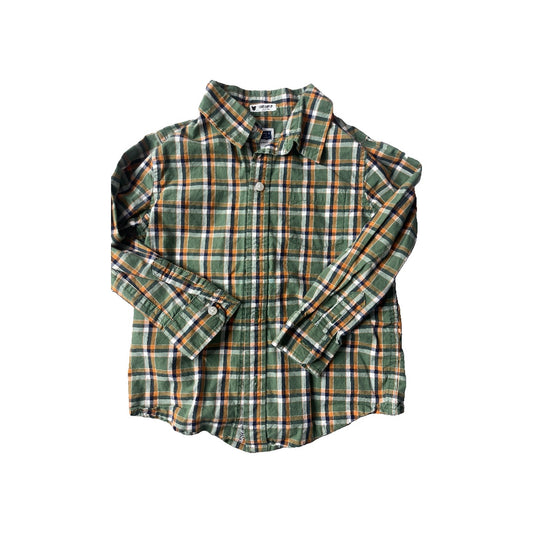 Janie and Jack Boys green | orange | Navy Blue | plaid Button Down Short Sleeve Size: 3T green | orange | Navy Blue | plaid