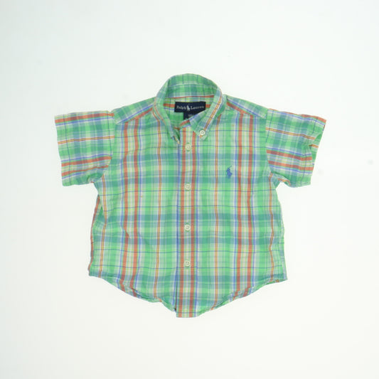 Ralph Lauren Boys Green | Orange Plaid Button Down Short Sleeve Size: 18 Months Green | Orange Plaid