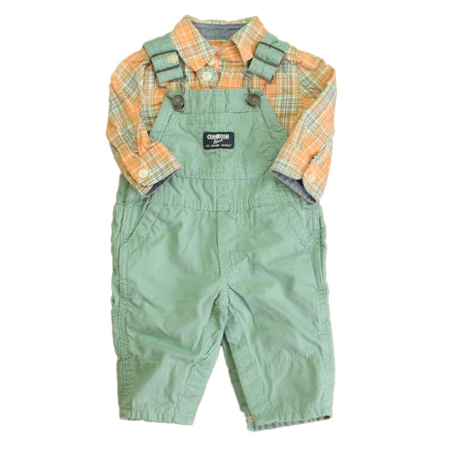Osh Kosh Boys Green | Orange Plaid Overalls Size: 3 Months Green | Orange Plaid