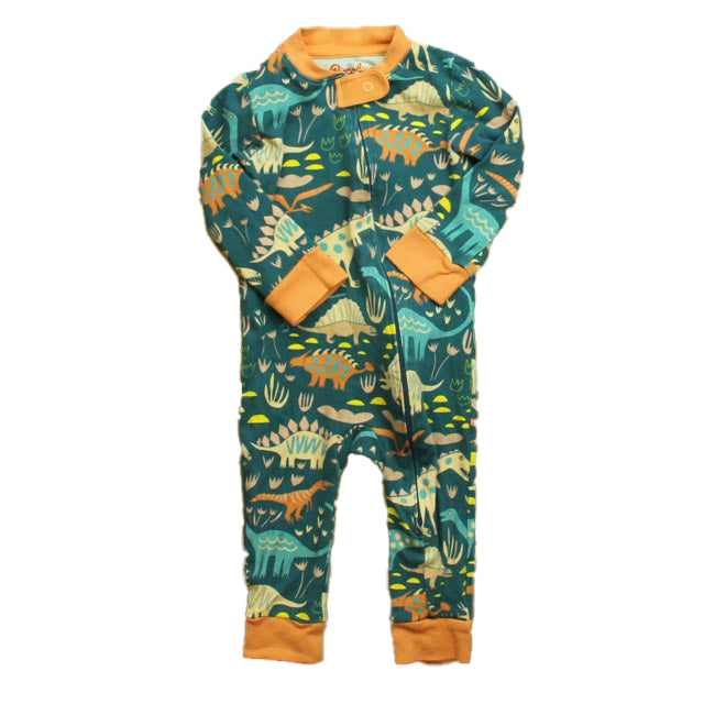 Piccolina Boys Green | Peach Dinosaurs 1-piece Non-footed Pajamas Size: 6-12 Months