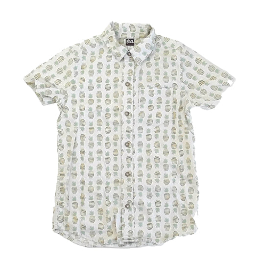 Tea Collection Boys Green Pineapples Button Down Short Sleeve Size: 10 Years Green Pineapples