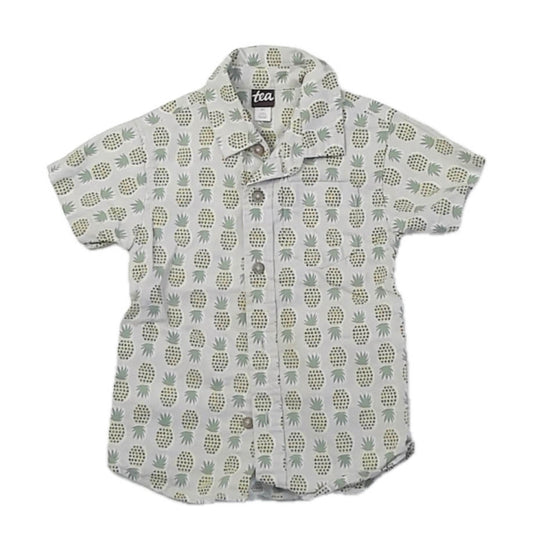 Tea Collection Girls Green Pineapples Button Down Short Sleeve Size: 3T Green Pineapples