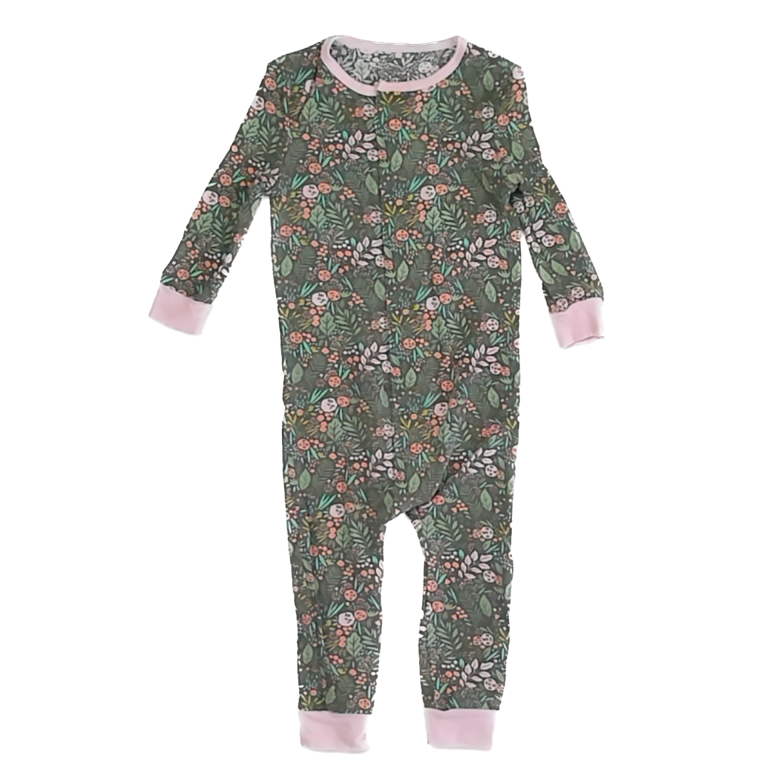 Magnetic Me Girls Green | Pink Floral 1-piece Non-footed Pajamas Size: 9-12 Months Green | Pink Floral