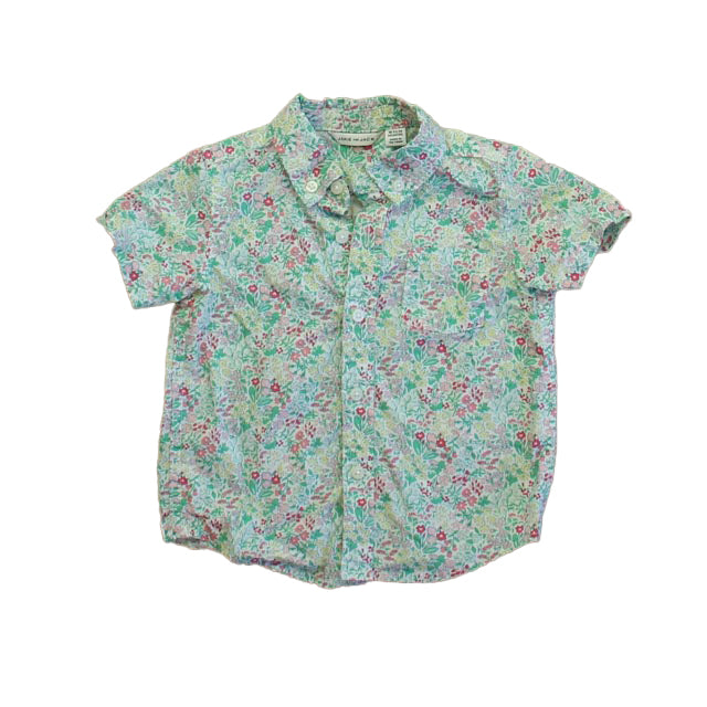 Janie and Jack Boys Green | Pink Floral Button Down Short Sleeve Size: 18-24 Months
