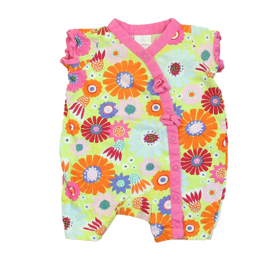 Hanna Andersson Girls Green | Pink | Orange Floral Romper Size: 3-6 Months