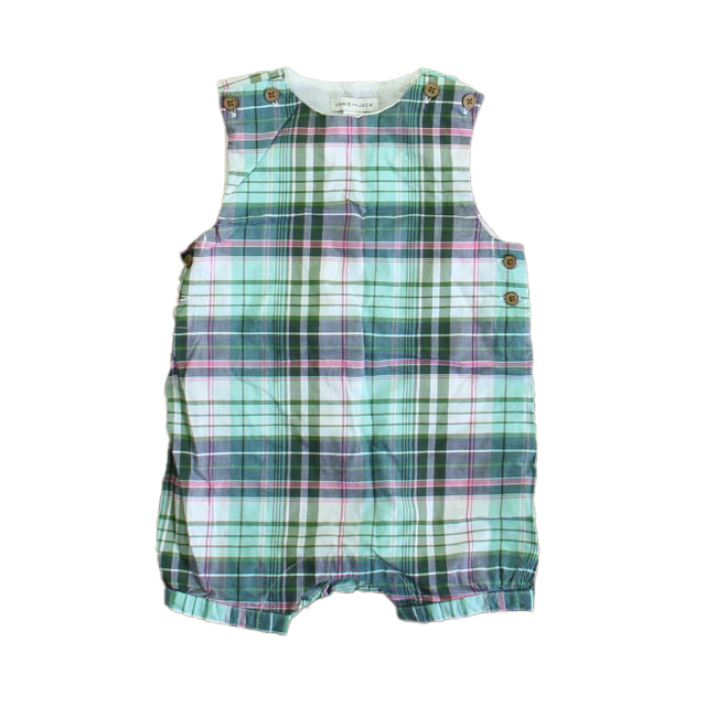Janie and Jack Boys Green | Pink Plaid Romper Size: 12-18 Months Green | Pink Plaid