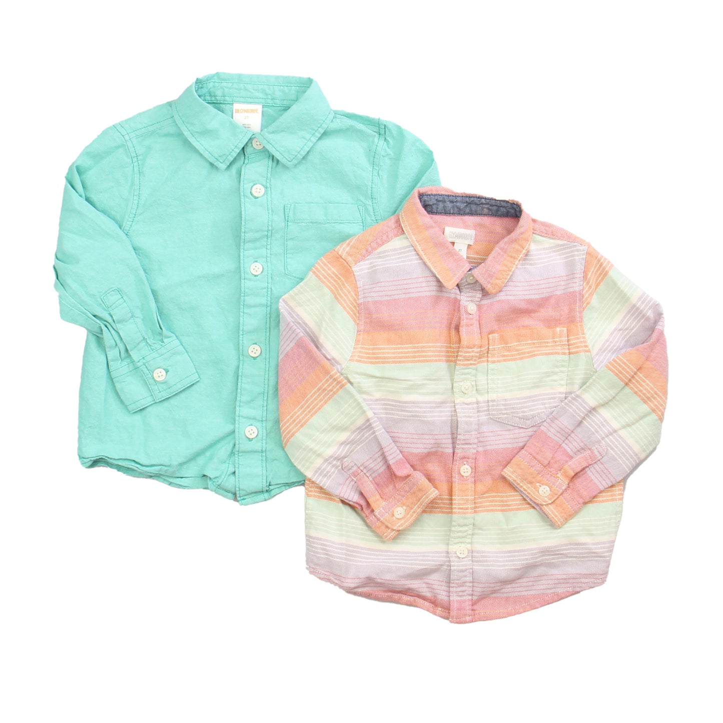 Gymboree Boys Green | Pink Stripe Button Down Long Sleeve Size: 2T Green | Pink Stripe