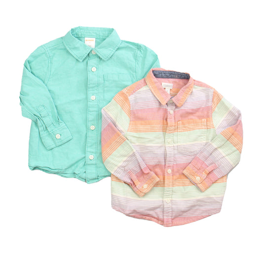 Gymboree Boys Green | Pink Stripe Button Down Long Sleeve Size: 2T Green | Pink Stripe