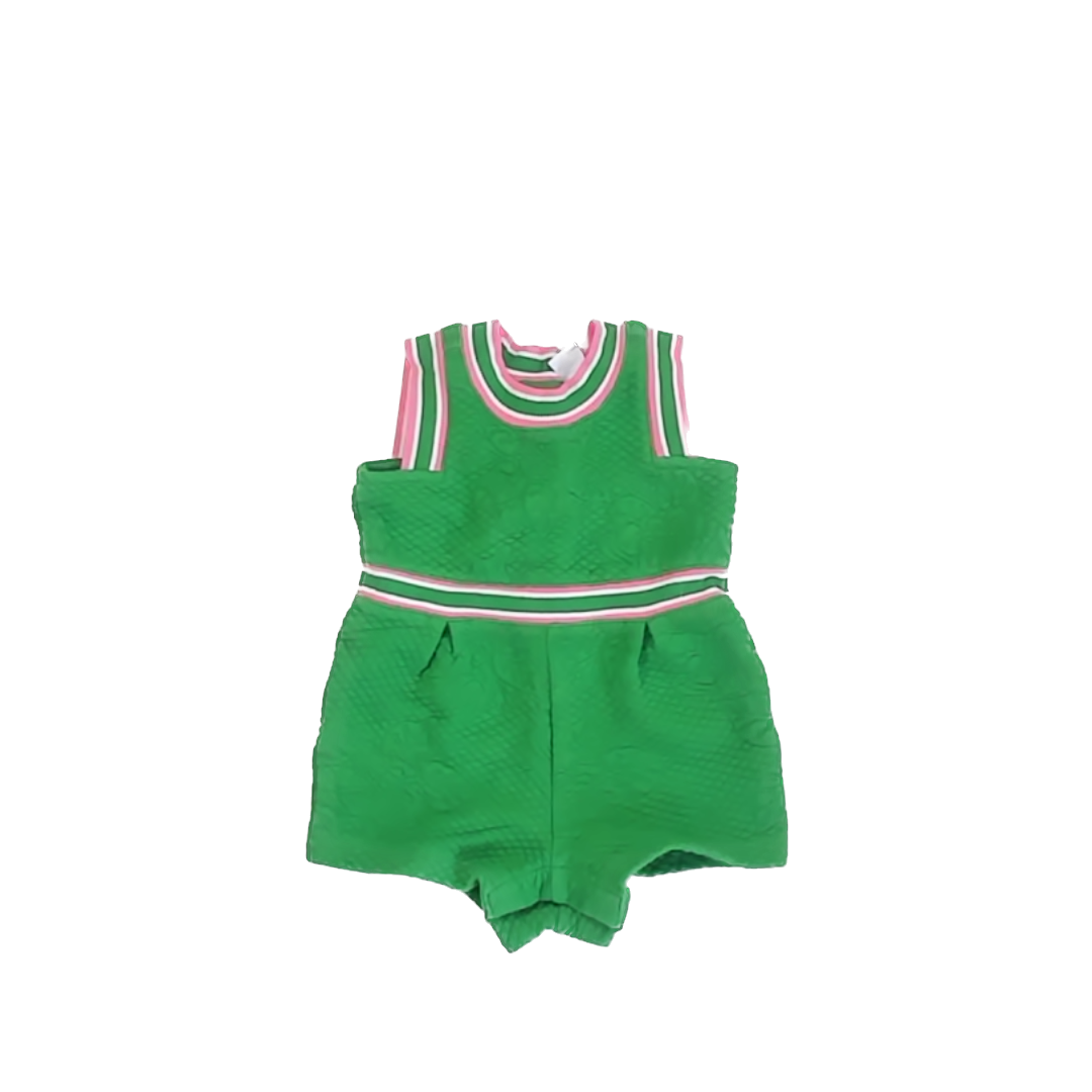 Janie and Jack Girls Green | Pink Romper Size: 3-6 Months Green | Pink