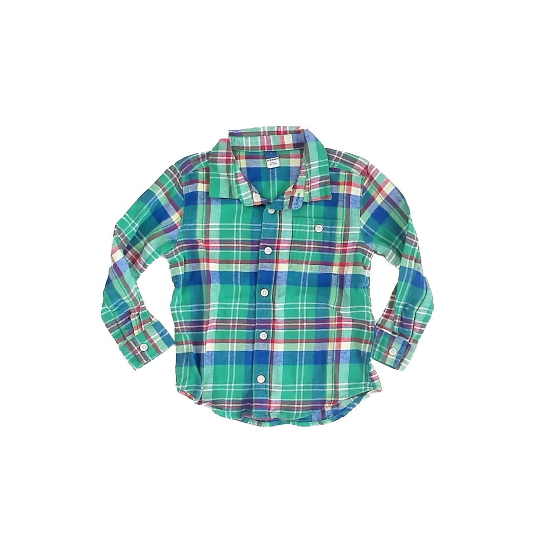 Old Navy Boys Green Plaid Flannel Button Down Long Sleeve Size: 5T Green Plaid Flannel