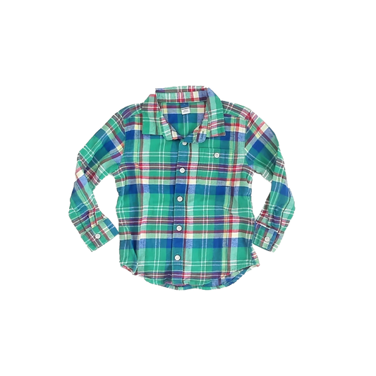 Old Navy Boys Green Plaid Flannel Button Down Long Sleeve Size: 5T Green Plaid Flannel