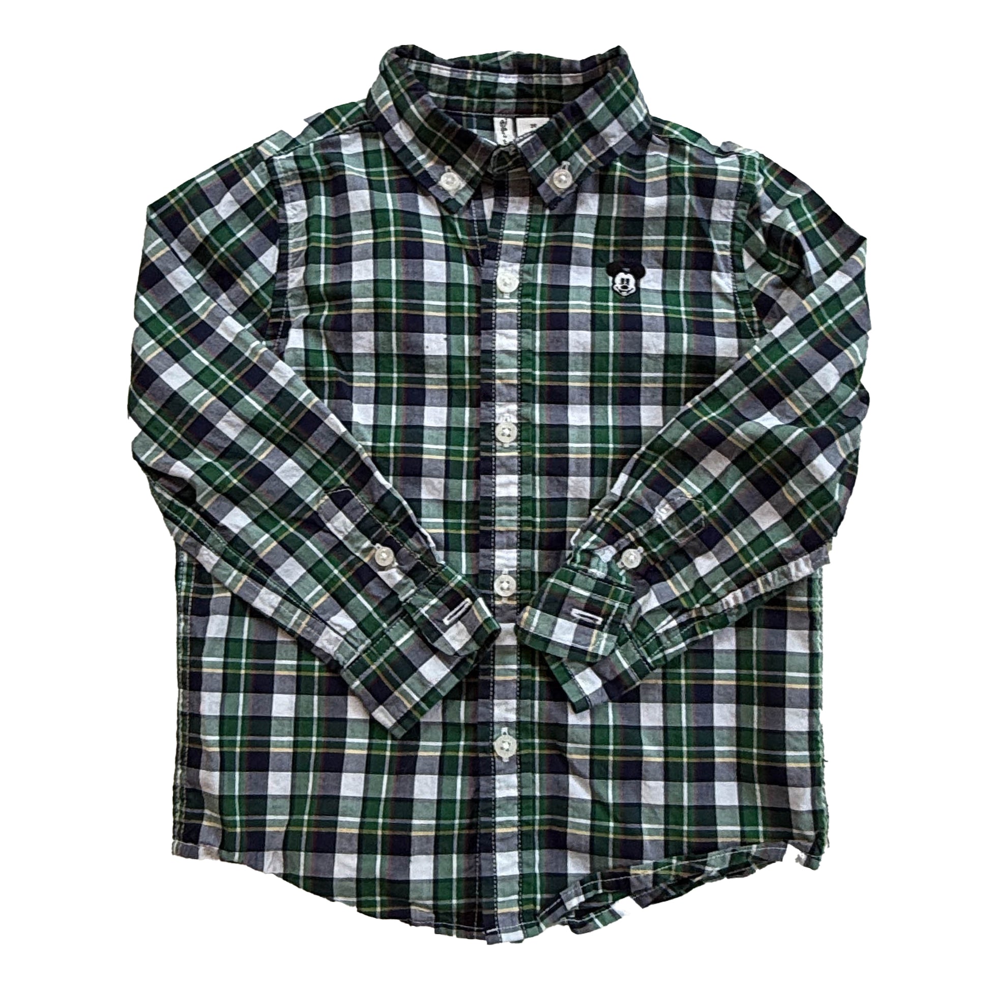 Janie and Jack Boys Green Plaid | Mickey Button Down Long Sleeve Size: 2T Green Plaid | Mickey