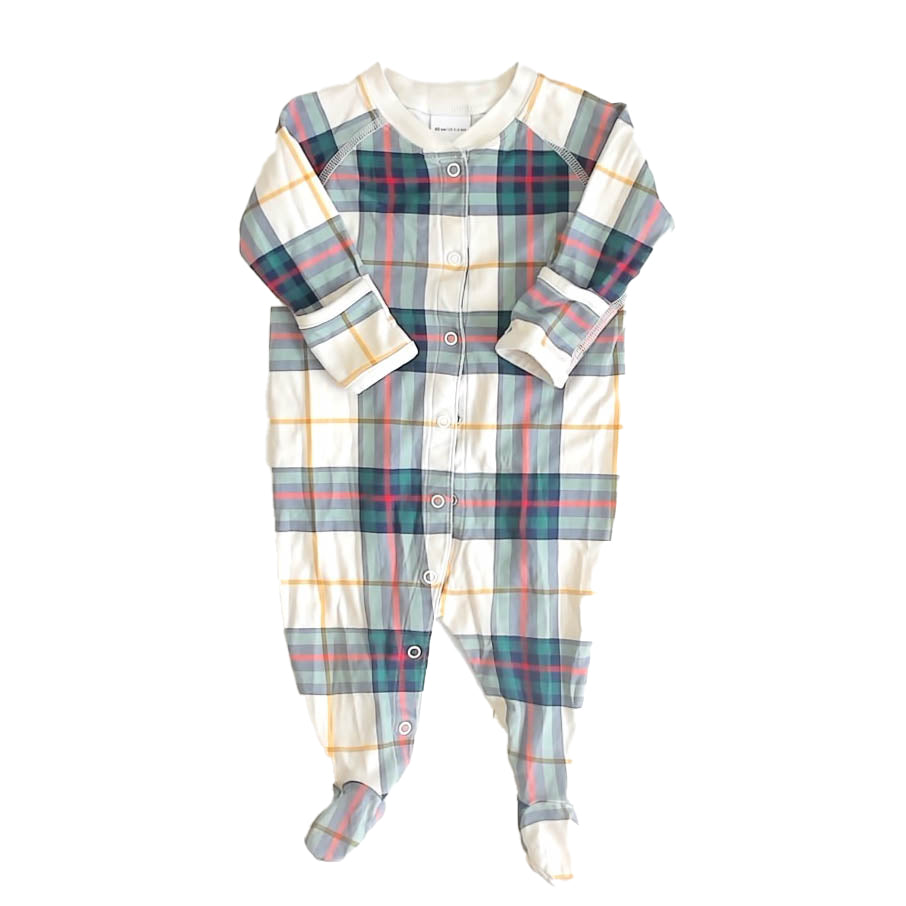 Hanna Andersson Boys Green Plaid 1-piece footed Pajamas Size: 3-6 Months Green Plaid