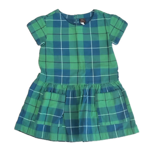 Tea Collection Girls Green Plaid Dress Size: 4T Green Plaid