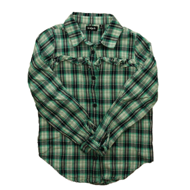 Kidpik Girls Green Plaid Blouse Size: 10 Years