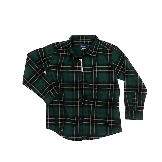 Children's Place Boys Green Plaid Button Down Long Sleeve Size: 5T Green Plaid