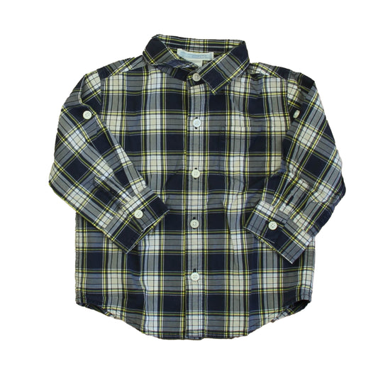 Janie and Jack Boys Green Plaid Button Down Long Sleeve Size: 12-18 Months Green Plaid