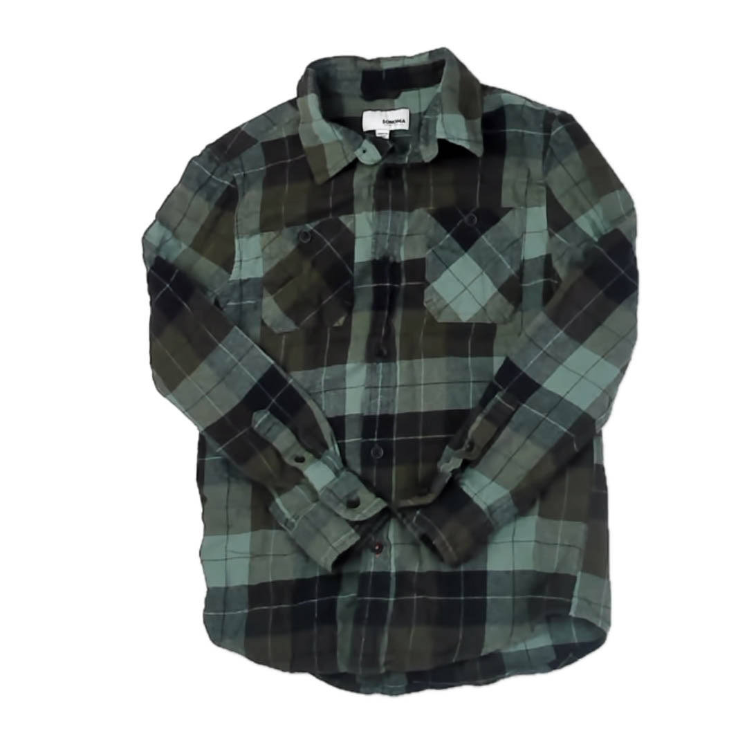 Sonoma Boys Green Plaid Button Down Long Sleeve Size: 6-7 Years Green Plaid
