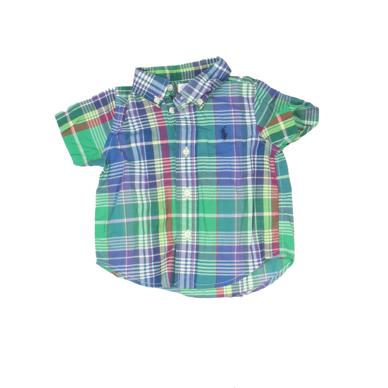 Ralph Lauren Boys Green Plaid Button Down Short Sleeve Size: 9 Months Green Plaid
