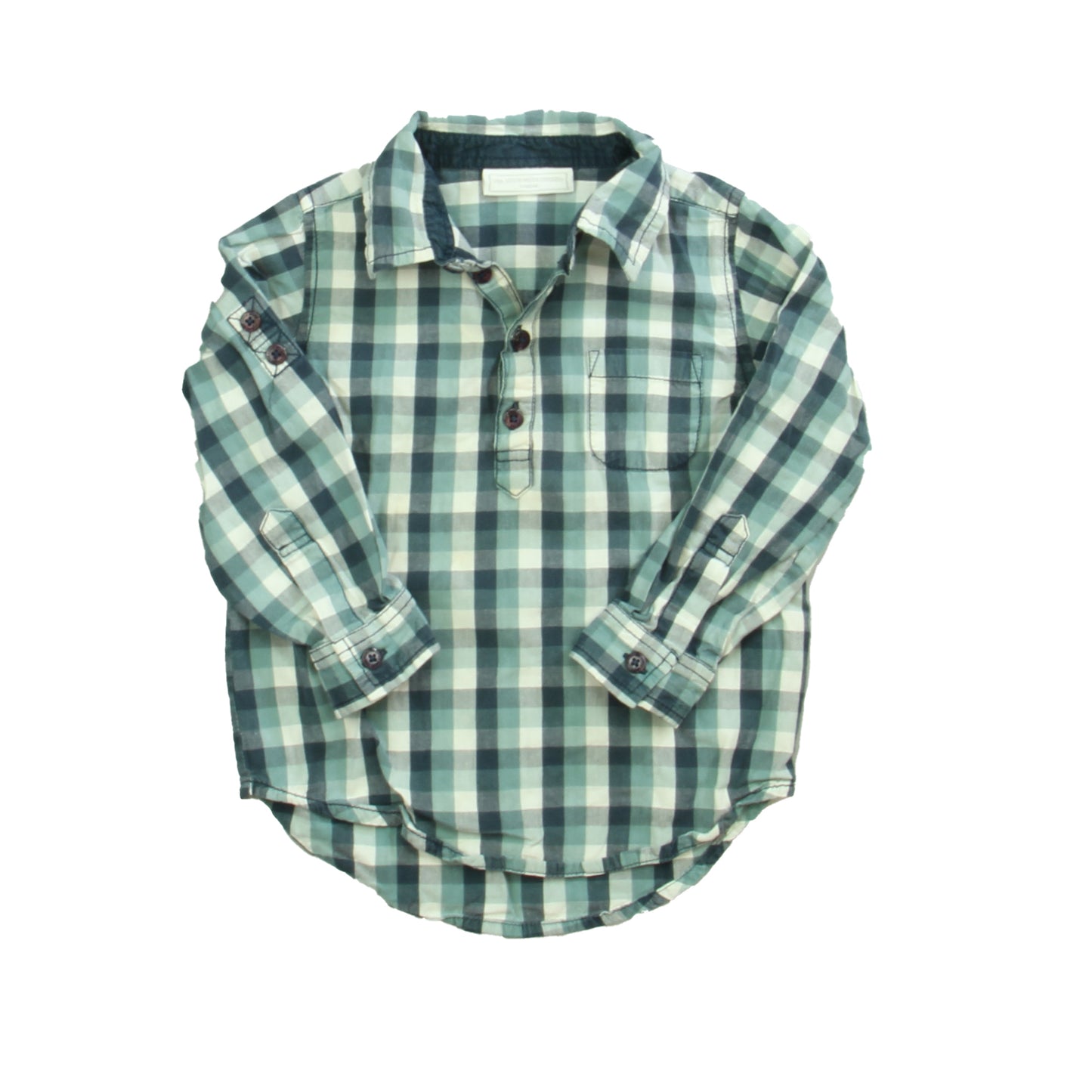 The Little White Company Boys Green Plaid Button Down Long Sleeve Size: 2-3T Green Plaid
