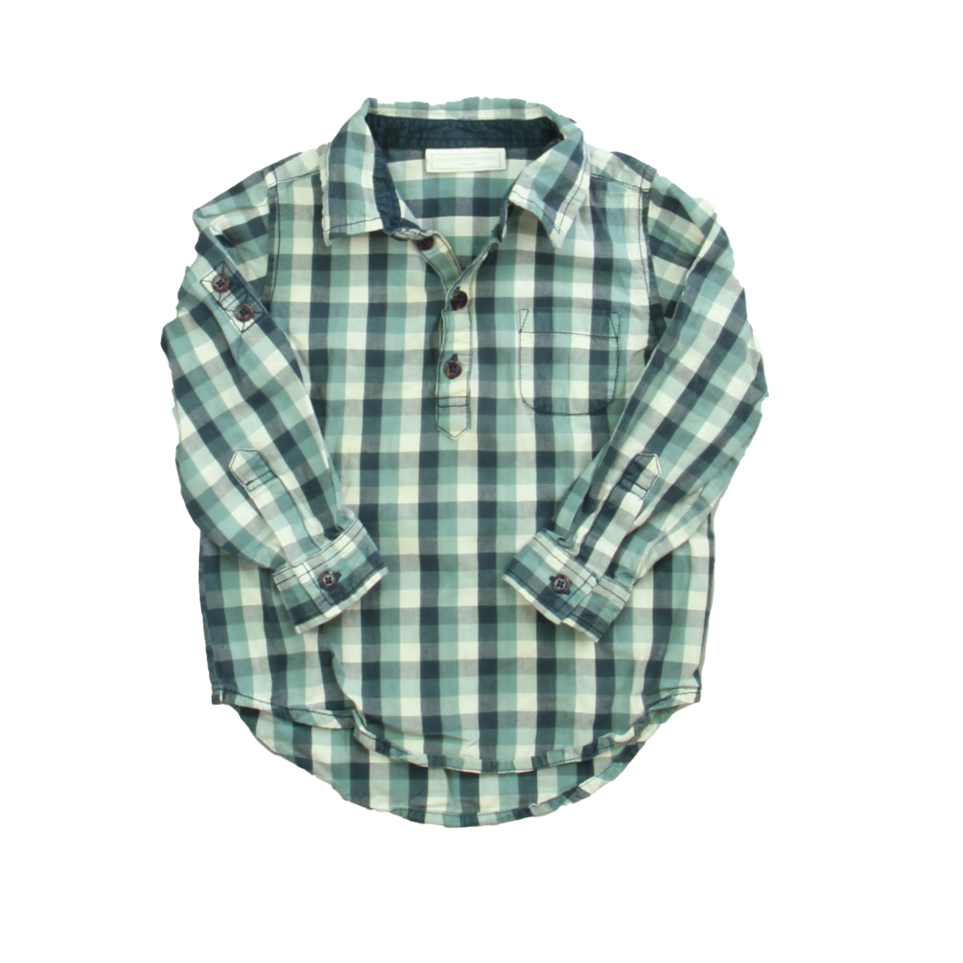 The Little White Company Boys Green Plaid Button Down Long Sleeve Size: 2-3T Green Plaid