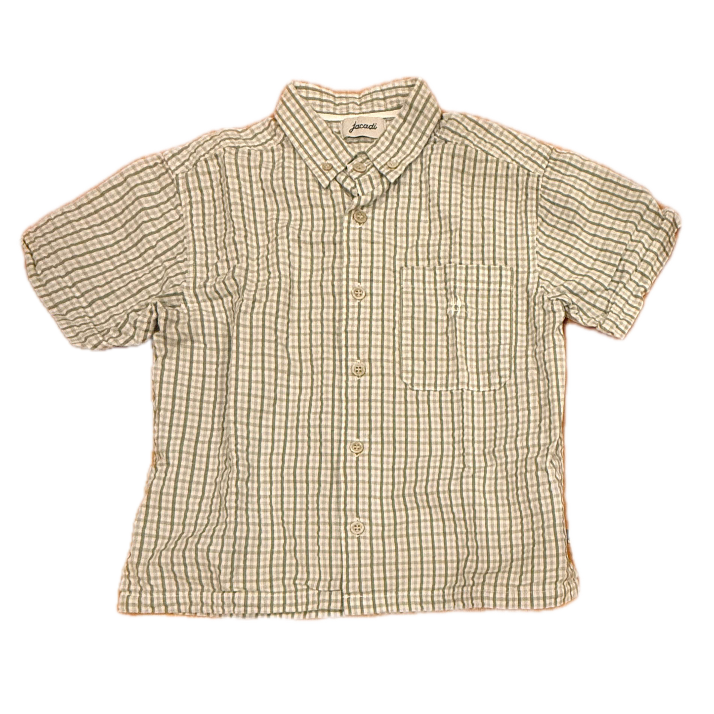 Jacadi Boys Green Plaid Button Down Short Sleeve Size: 8 Years Green Plaid