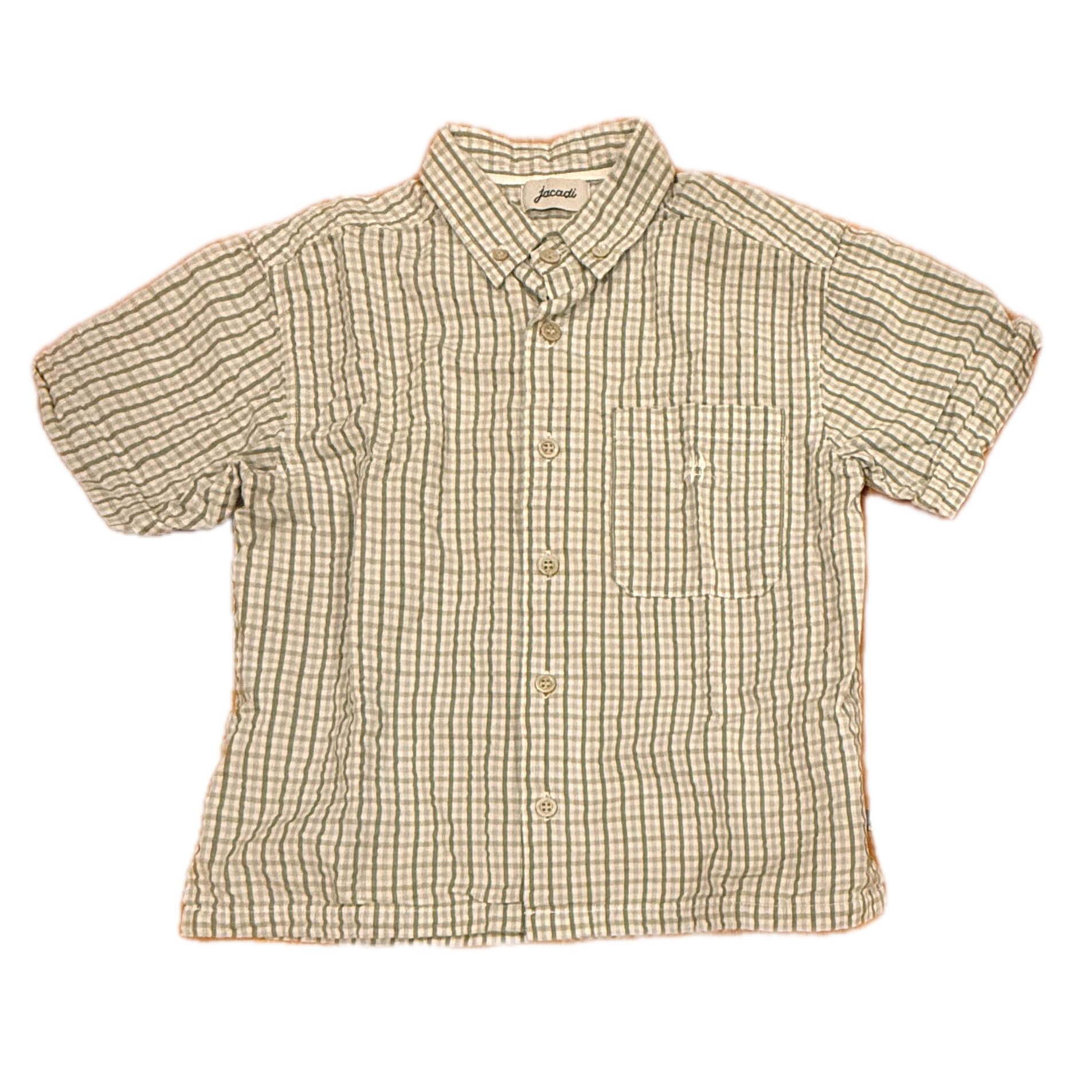 Jacadi Boys Green Plaid Button Down Short Sleeve Size: 8 Years Green Plaid