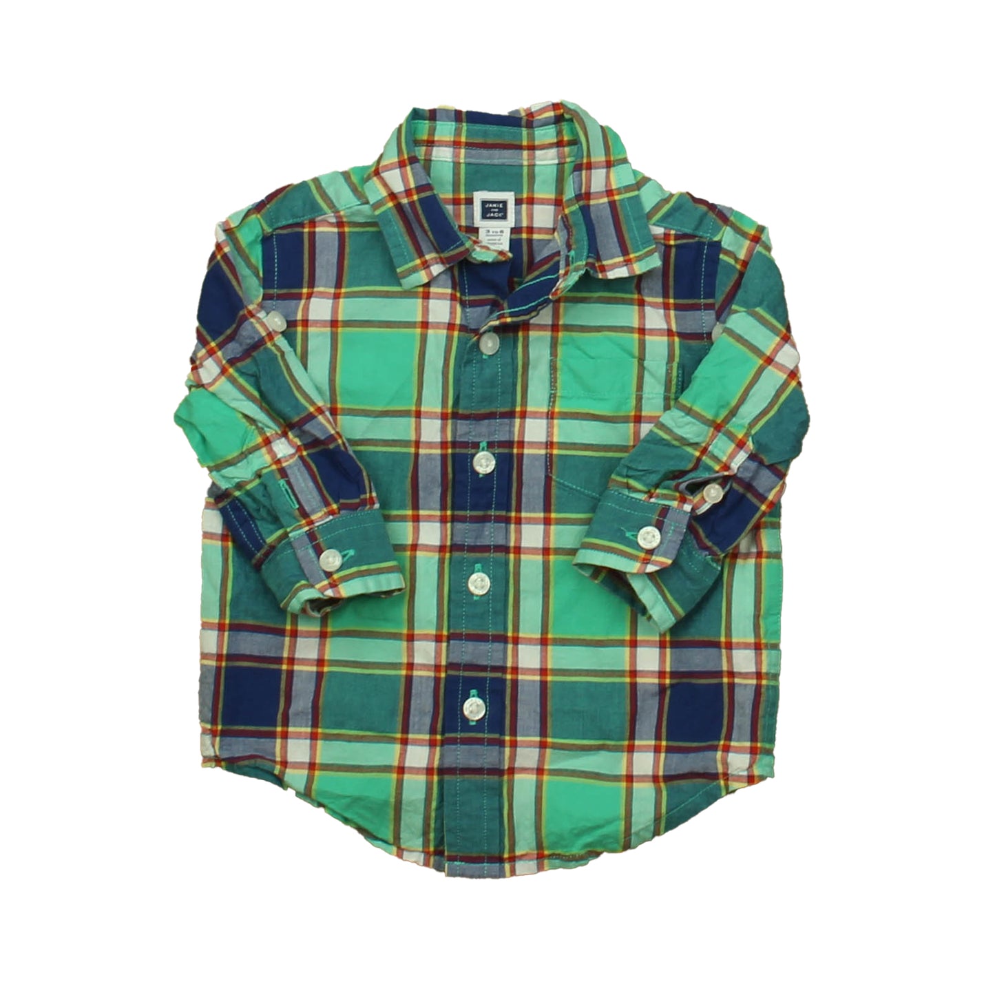 Janie and Jack Boys Green Plaid Button Down Long Sleeve Size: 3-6 Months Green Plaid