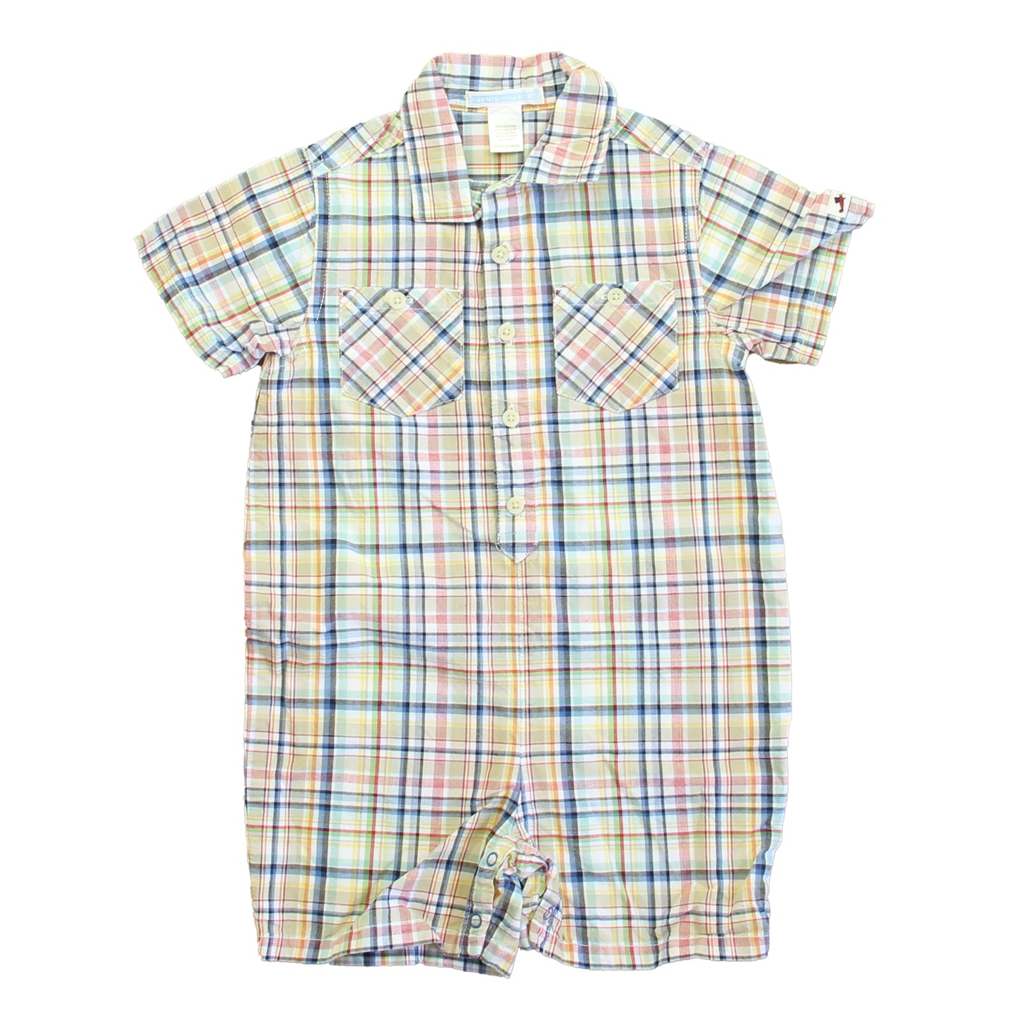 Janie and Jack Boys Green | Blue | Pink Plaid Romper Size: 18-24 Months