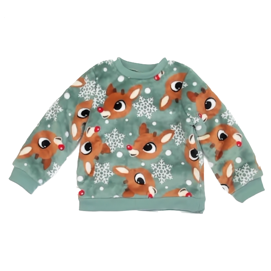 Rudolph Boys Green Plush Sweatshirt Size: 3T Green Plush