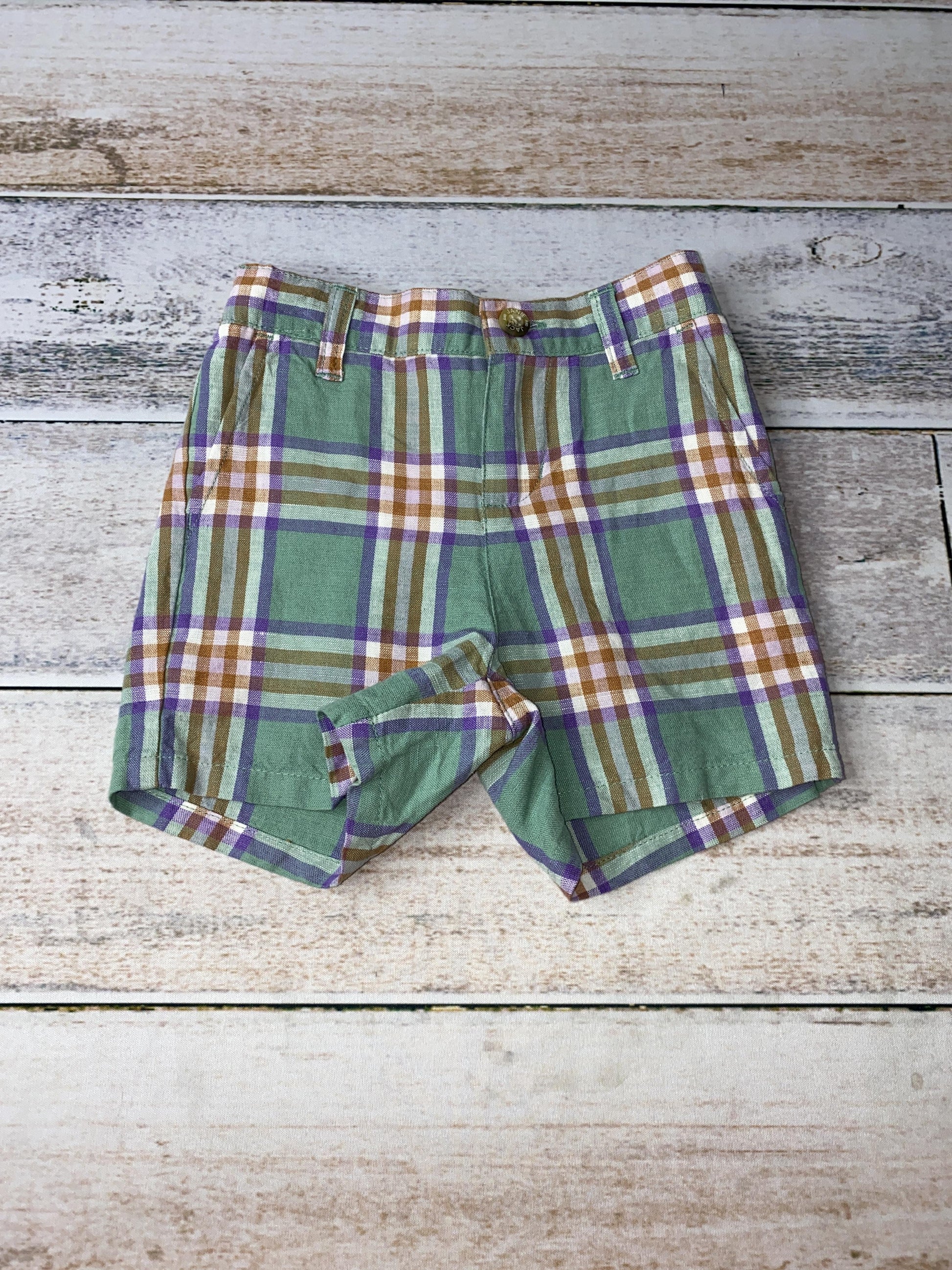 Janie and Jack Boys green | purple | plaid Shorts Size: 12-18 months green | purple | plaid