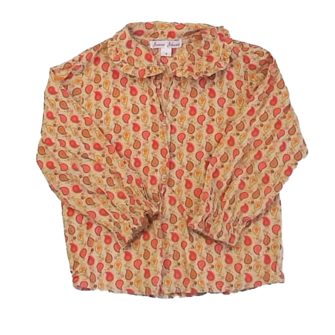 Jeanine Johnsen Girls Green | Red Paisley Blouse Size: 4T Green | Red Paisley