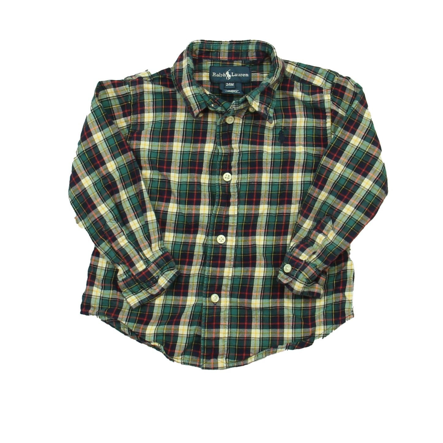 Ralph Lauren Boys Green | Red Plaid Button Down Long Sleeve Size: 24 Months Green | Red Plaid