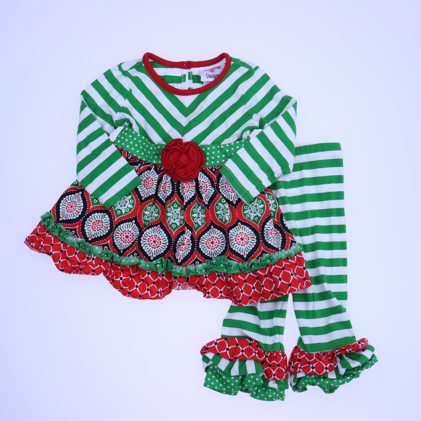 Counting Daisies Girls Green | Red Apparel Sets Size: 12 Months Green | Red