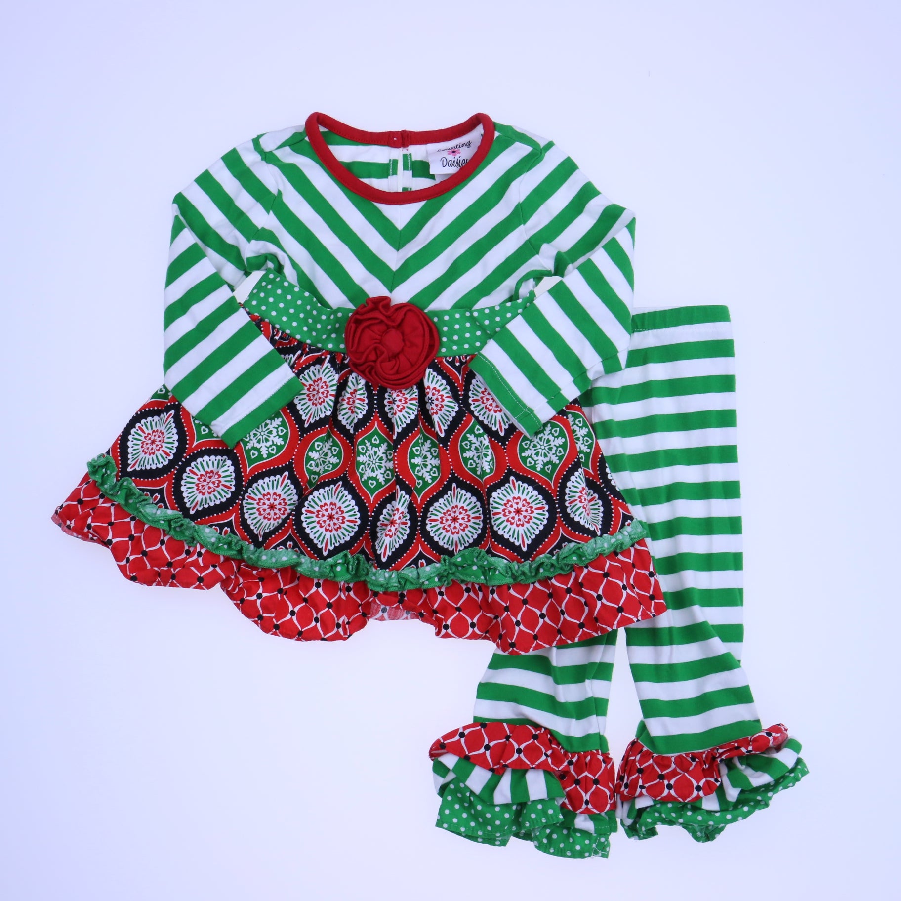 Counting Daisies Girls Green | Red Apparel Sets Size: 12 Months Green | Red
