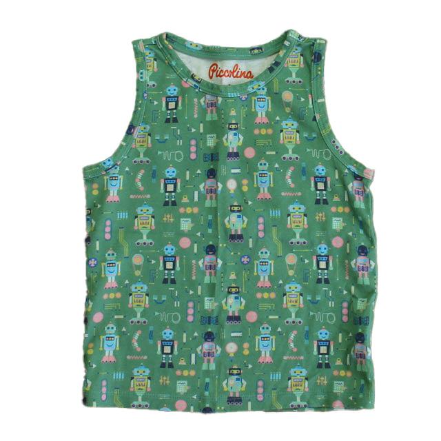 Piccolina Girls Green Robots Tank Top Size: 6 Years