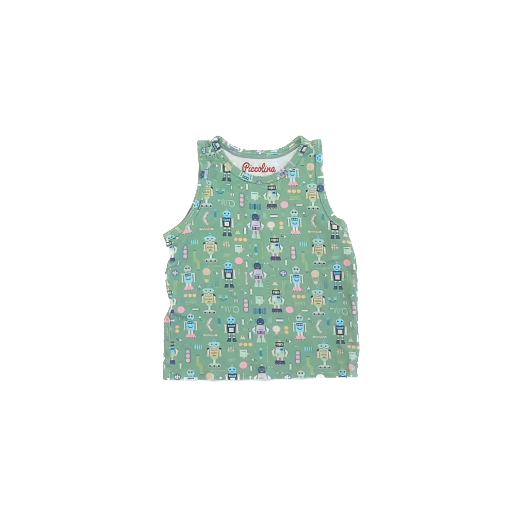 Piccolina Unisex Green Robots Tank Top Size: 5T Green Robots