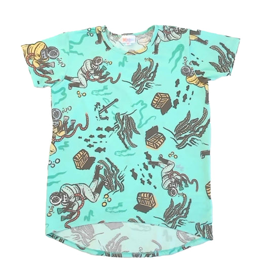 Lularoe Girls Green Scuba Diver Short Sleeve Shirt Size: 10 Years Green Scuba Diver