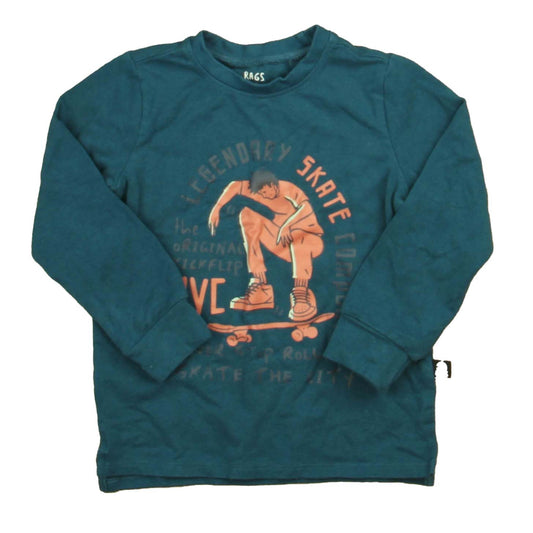 Rags Boys Green Skater Long Sleeve T-Shirt Size: 2T Green Skater