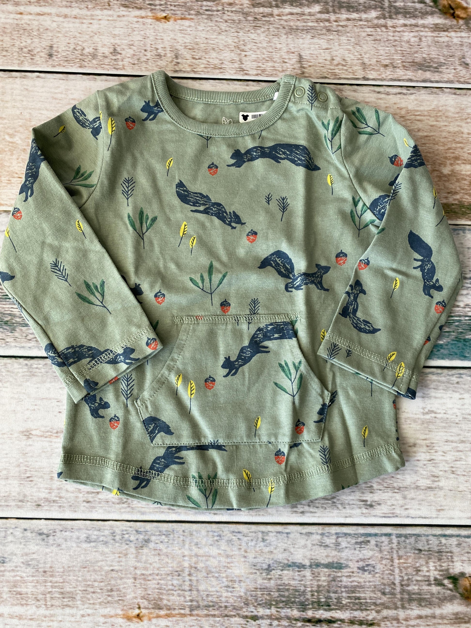 Oliver & Rain Unisex green | Squirrel Long Sleeve Shirt Size: 12M green | Squirrel
