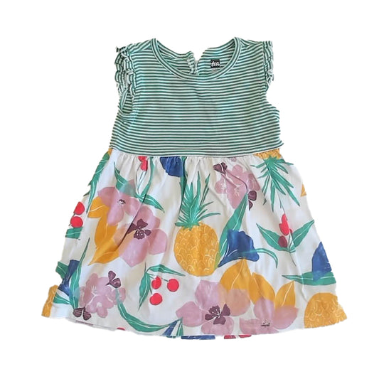 Tea Collection Girls Green Stripe | Floral Dress Size: 18-24 Months Green Stripe | Floral