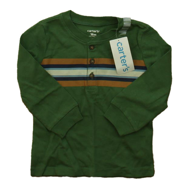 Carter's Boys Green Stripe Henley Size: 18 Months