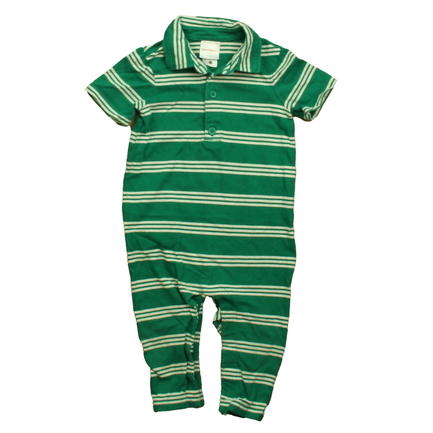 Hanna Andersson Boys Green Stripe Romper Size: 12-18 Months Green Stripe