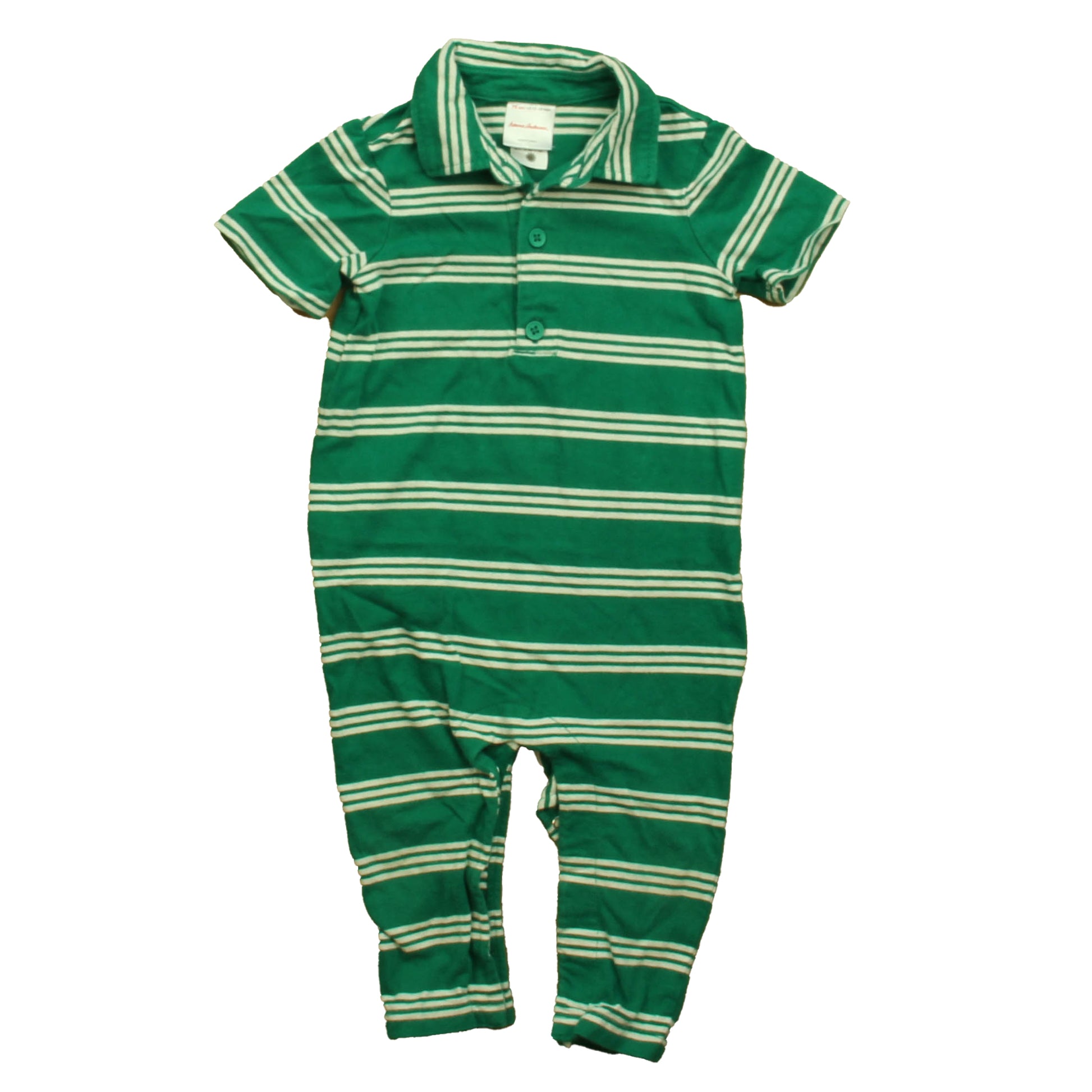 Hanna Andersson Boys Green Stripe Romper Size: 12-18 Months Green Stripe